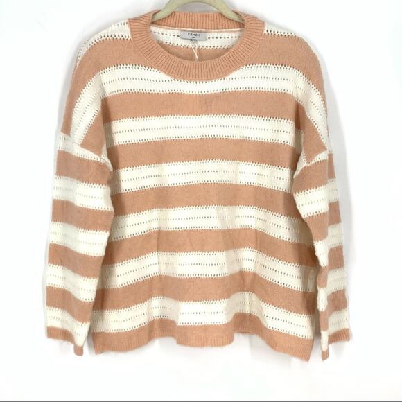 FRNCH Nadiege Striped Boxy Pastel Pink Crewneck Sweater S/M NWT - Picture 1 of 10